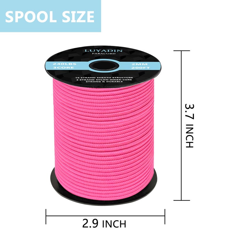 LUYADIN Paracord 240lb - Diameter 2mm Micro Utility Cord -3 Strand Parachute Spool Cord - 100ft 200ft,Paracord for Camping,Hiking,Fishing,Outdoor and DIY - Image 2